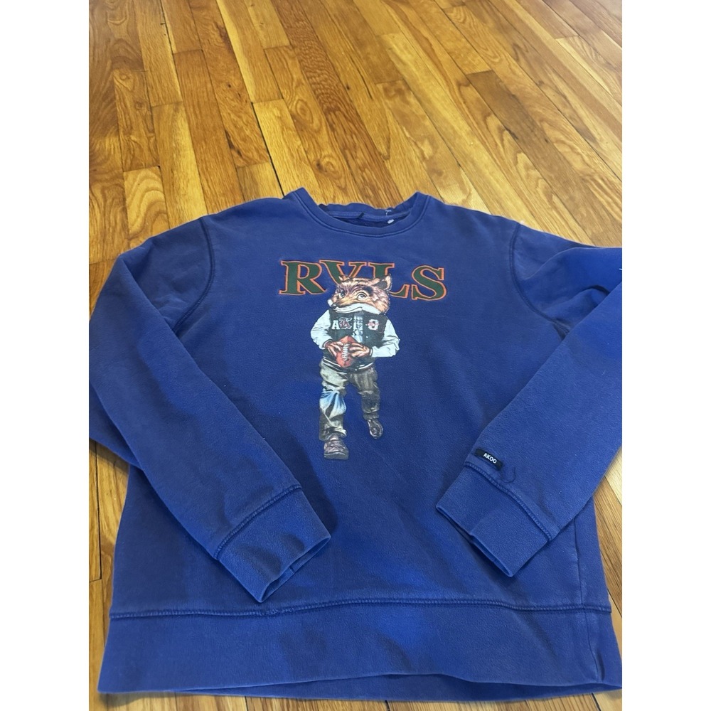 AKOO Cotton Blend Crew Neck Sweatshirt RVLS Football FOX Sz M‎ Blue Men's